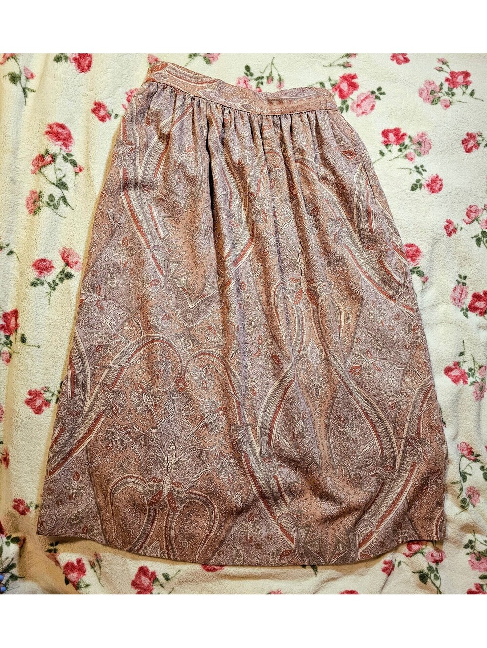 Vintage Pink Paisley Faux-Wrap  Midi Skirt